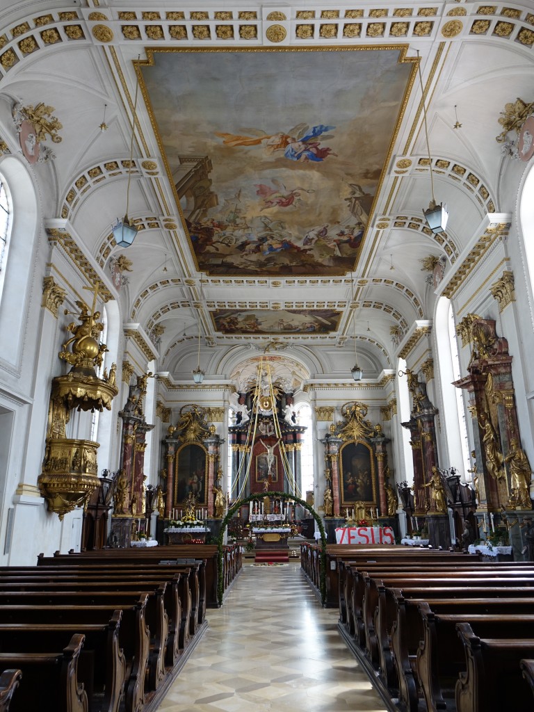 Wiesensteig, Altre, Kanzel und Deckengemlde in der Stiftskirche St. Cyriakus (10.05.2015)