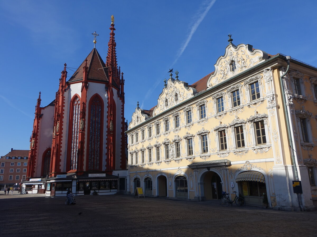 Wrzburg, Falkenhaus und Chor der St. Marien Kirche am oberen Markt (21.02.2021)