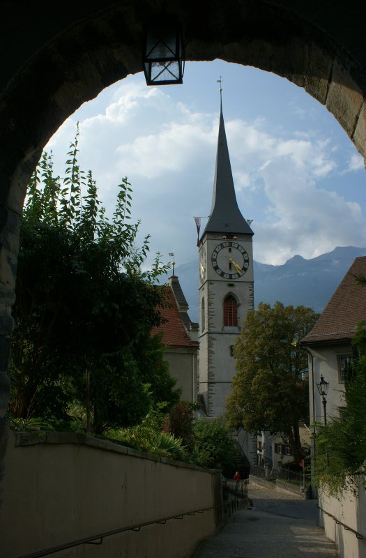 Blick auf den Kirchturm der St. Martinkirche in Chur.
(September 2009)