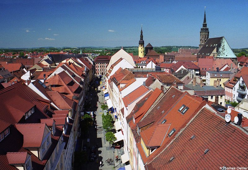 Blick vom Reichenturm in nordwestliche Richtung auf Rathaus und Dom St.Petri; Mai 2005.