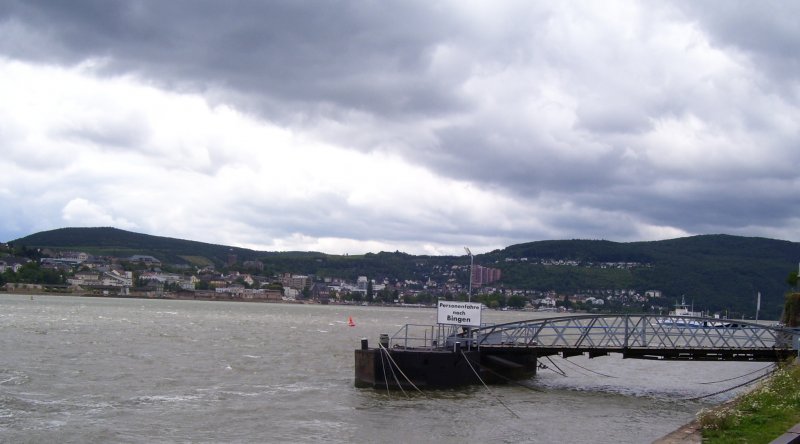 Blick von den Schiffsanlegern von Rdesheim auf Bingen. 24.07.2007
