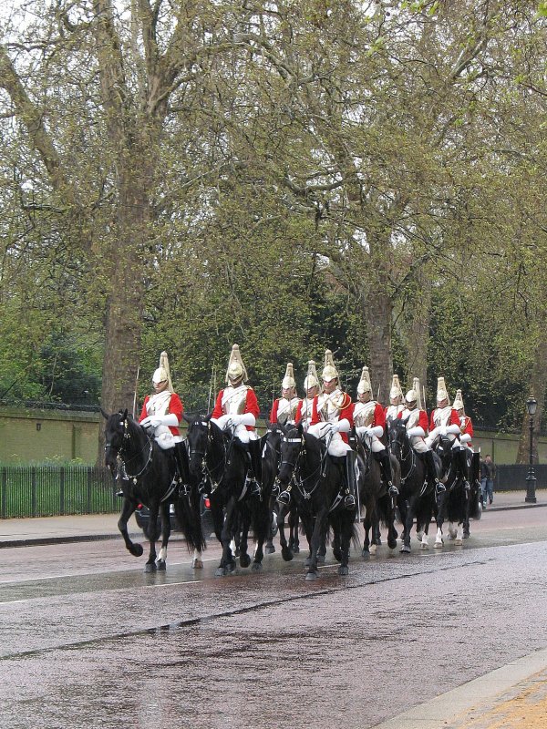 Die knigliche Garde in London beim Buckingham Palace.
(April 2008)  