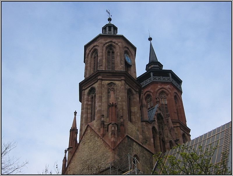 Die Trme der St. Johanniskirche in Gttingen, nun ohne Gerste. Diese Aufnahme stammt vom 07.04.2007.