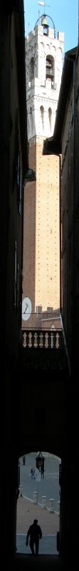 Eng die Gasse, filigran der Turm: Siena.
(November 2007)