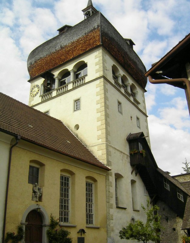 Hier ist die Kirche der bregenzer Altstadt zu sehen. Die Altstadt liegt auf einer Anhhe und der jngere Teil der Stadt am Seeufer