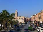 Marrakesch, die Altstadt und das Minarett der Koutoubia-Moschee.