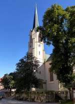 Garmisch-Partenkirchen, die Pfarrkirche Mari Himmelfahrt, die neugotische Hallenkirche wurde 1868-71 erbaut, Aug.2014