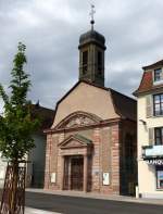 Hningen (Huningue), die Garnisionskirche, mit geschtztem Musikraum wegen guter Raumakustik, Mai 2013