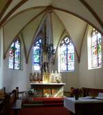 Plobsheim, Kapelle  Unsere Liebe Frau zur Eiche , der neugotische Altar von 1905, Sept.2017
