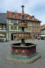 Wernigerode, der Wohltterbrunnen steht seit 1848 auf dem Marktplatz, gefertigt aus Eisengu im neugotischen Stil, Mai 2012