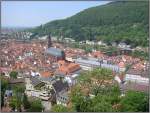 Blick auf die Heidelberger Altstadt und den Neckar vom Schlo aus.