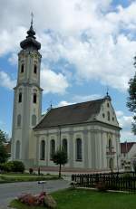 Otterswang, die sptbarocke Kirche St.Oswald von 1770, Aug.2012