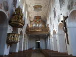 Kloster Plankstetten, Orgelempore in der Klosterkirche, erbaut 1981 von der Orgelbaufirma Mathis  im barocken Prunkgehuse von Abt Maurus Xaverius Herbst (26.03.2017)