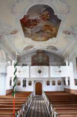 Stein im Allgu, Orgelempore und Deckengemlde in der Pfarrkirche St.