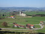 Burgruine Sulzberg, Partien der nrdlichen, sdlichen und westlichen Ringmauer sowie Bergfried und Reste von Palas und Kemenate, um 1100 (27.03.2017)