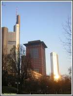 Frankfurt am Main 24.02.2008 Blick von der Taunusanlage auf (von links nach rechts) den Commerzbank-Tower (Architekt Norman Foster London Hhe 259 Meter strukturelle Hhe mit Antenne 300 Meter und das
