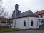 Kammerbach, evangelische Kirche, sptgotische Saalkirche von 1513, Kirchenschiff nach Westen verlngert 1827 (17.03.2024)