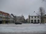 Grevesmhlen, der verschneite Marktplatz mit dem Gasthof Altes Rathaus; ehem.