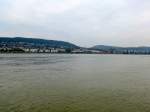 Bingen am Rhein, Blick vom rechtsrheinischen Fhranleger auf die Stadt, Sept.2014