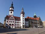 Chemnitz, altes und neues Rathaus, erbaut von 1496 bis 1498, neues Rathaus erbaut von 1908 bis 1911 durch Richard Mbius (20.08.2023)