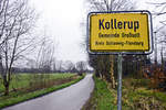 Ortsschild an der Alten Landstrae in Kollerup in Nordangeln.