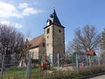 Niedernissa, evangelische Kirche zur Himmelspforte, romanische Chorturmkirche (09.04.2023)