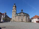 Waltershausen, evangelische Stadtkirche, erbaut von 1719 bis 1723 mit der grten Barockorgel Thringens von Tobias Heinrich Gottfried Trost (16.04.2022)