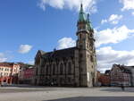 Meiningen, Stadtkirche zu unseren Lieben Frau, dreischiffige Hallenkirche, erbaut von 1884 bis 1889 durch Carl Gbel (27.02.2022)