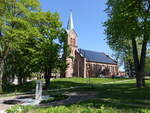 Sarpsborg, evangelische Stadtkirche, erbaut bis 1859 durch Christian Heinirch Grosch, neugotischer Backsteinbau (20.05.2023)