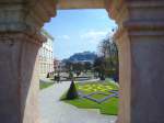 Salzburg-Mirabellgarten mit Blick auf die Festung.