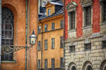 Ausschnitt von Haufassaden in der Altstadt von Stockholm.