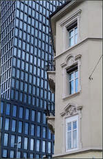 Moderne Architektur in Basel -    Gegenstze zwischen Alt und Neu: am Grosspeter-Tower in Basel.