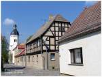 falkenberg-elster-uebigau Blick aus der vom Markt kommenden Kirchstrasse zur evangelischen Kirche 'St. Marien' von Uebigau. 