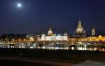 Dresden Nachtaufnahme von der Neustadt in Richtung Altstadt Dresden (mit Vollmond) - 01.09.2009