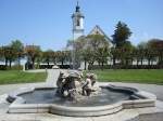 landkreis-ravensburg Schlo� Zeil im Allg�u,
Schlo�park mit Brunnen und Pfarrkirche St.Maria,
Mai 2008