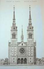 Schweiz Glarus, Stadtkirche. Aufnahme des Originalplans mit ausgef�hrter Variante Doppelturmfassade. Anl�sslich GSK-F�hrung durch Jacques Hauser vor der Kirche pr�sentiert. Die Pl�ne sind nun wieder im Glarner Archiv. Aufnahme vom 05. Juni 2010, 15:26