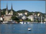 Stadt Luzern Blick von der Seebr�cke in Luzern. Der Schaufelraddampfer am Ufer dient als Restaurant. (21.07.2009) 