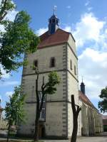 Deutschland M�hlberg an der Elbe,
die Frauenkirche mit dem markanten Westquerturm stammt aus den Jahren 1487-1525,
Juni 2010