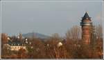 Mulheim an der Ruhr M�lheim-Ruhr - Blick auf das Aquarius (rechts der alte Wasserturm) in M�lheim-Styrum. Links daneben ist die R�ckseite von Schlo� Styrum zu sehen. Der H�gel im Hintergrund ist ein ehemaliger Schlackeberg in Oberhausen. 