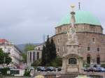pecs Sz�chenyi Platz, P�cs, Ungarn.  Dreif�lltigkeitsdenkmal, Moschee, TV Turm 