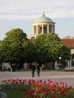 stuttgart Der Stuttgarter Schlossplatz... mit Rosen, bl�heneden B�umen und spazierenden Menschen... (29.04.2008)