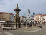 Česk Budějovice, Samson Brunnen am Hauptplatz, erbaut von 1721 bis 1726 (26.05.2019)