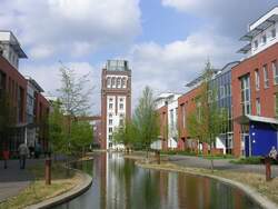 Nordhorn, Wohngebiet Innenstadt am Povelturm, altes Industriegebude, heute Museum