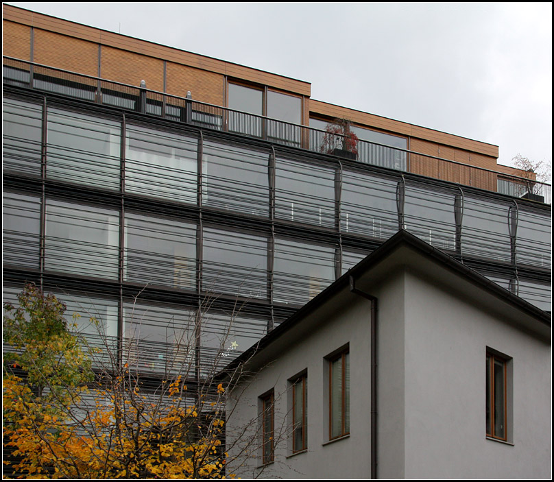 . Wohn- und Geschftshaus Herrenstrae in Mnchen. Architekten: Herzog & de Meuron. Das kleine alte Haus im Vordergrund wurde beim Bau des Wohn- und Geschftshauses dahinter ebenfalls hergerichtet. 06.11.2010 (Matthias)