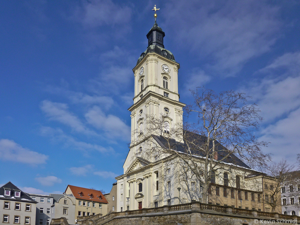 Auf dem Nicolaiberg in der historischen Altstadt Geras befindet sich die barocke Salvatorkirche aus dem 18. Jahrhundert. (02.03.2013)