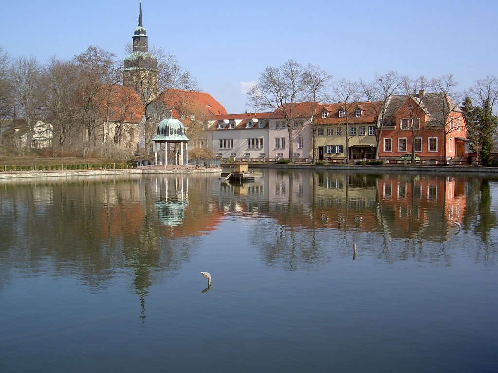 Bad Lauchstdt, Kurpark mit Stadtkirche (15.03.2012)