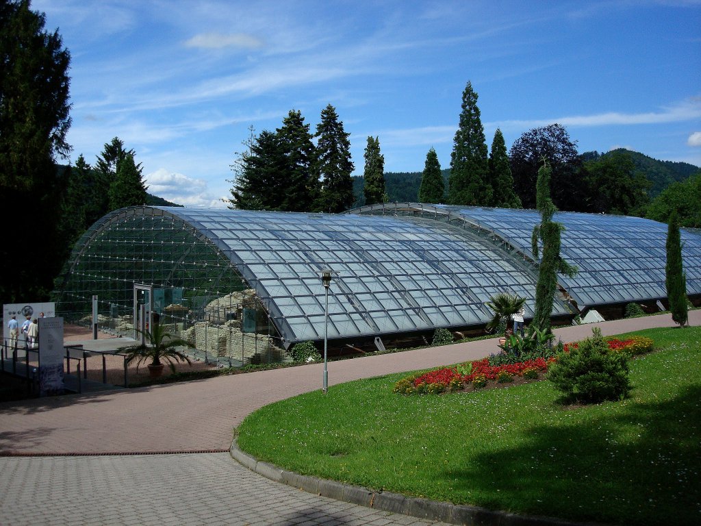 Badenweiler, die 1784 freigelegte rmische Badruine stammt aus der Zeit 75 nach Christus, ist die grte Anlage dieser Art nrdlich der Alpen, bekam 2001 ein Schutzdach aus Glas und Stahl, Juni 2010