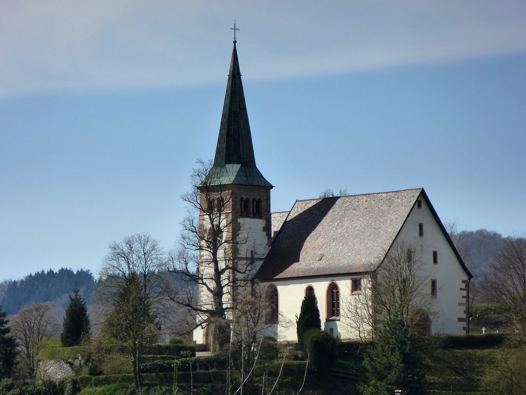 Bahlingen am Kaiserstuhl, die evangelische Bergkirche, Baubeginn war 1454, April 2013