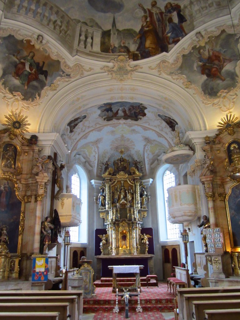 Bayrischzell, Chorraum der St. Margareth Kirche, erbaut 1734, Kreis Miesbach 
(05.04.2012)