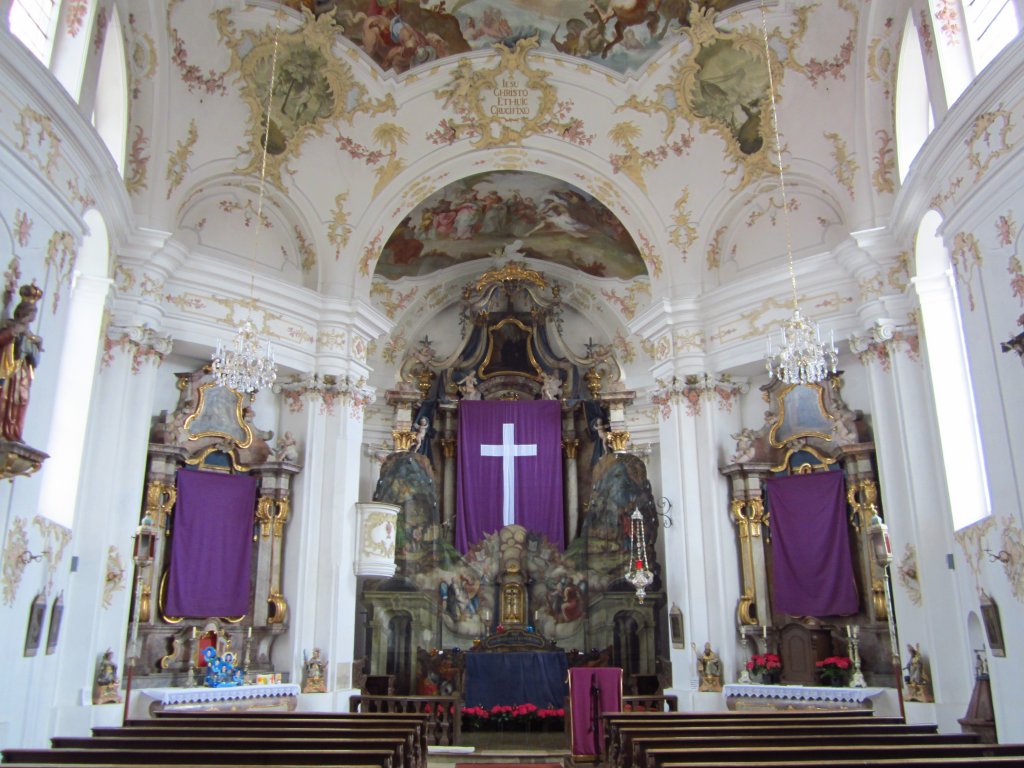 Berbling, Hl. Kreuz Kirche, Rokoko Hochaltar von Joseph Gtsch (06.04.2012)